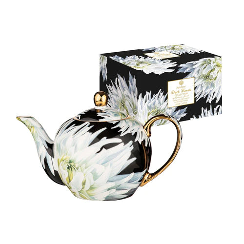 Ashdene Dark Florals White Dahlia 1000ml Infuser Teapot